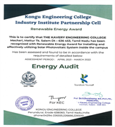 Recognition Letter from Kongu Engineering College, Perundurai for renewable energy award.